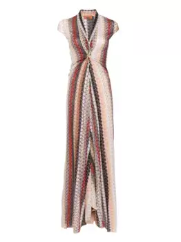 Платье макси из разноцветного полосатого трикотажа Missoni, розовый