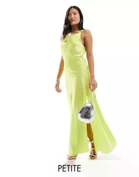 Платье макси из салатового атласа Vero Moda Petite с завязками и декоративным швом