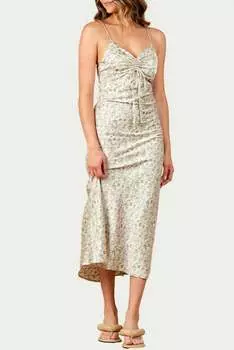 Платье макси из сатина с цветочным принтом «Фрезия» зеленого цвета с цветочным принтом LUCCA