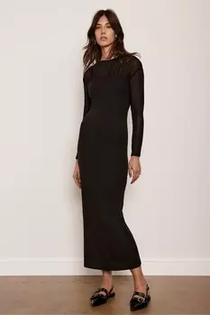 Платье макси из сетчатого джерси Mint Velvet, черный