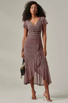 Платье макси из сетки с геометрическим принтом и оборками по подолу Jolie Moi, розовый