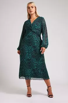 Платье макси из сетки с переплетением спереди London Yours Curve, зеленый