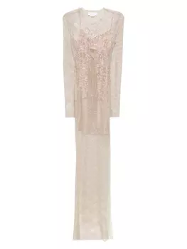 Платье макси из сетки со стразами Genny, нейтральный