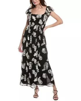 Платье макси из шелкового кружева и лент Rebecca Taylor, черный