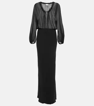 Платье макси из шелкового жоржета SAINT LAURENT, черный