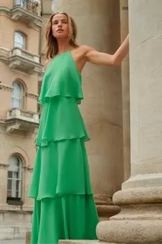 Платье макси из шифона цвета саванны с ярусами Ro&Zo, зеленый