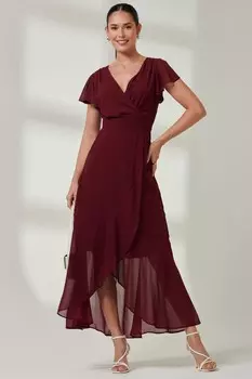 Платье макси из шифона и оборки Vicky Jolie Moi, красный