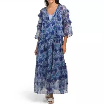 Платье макси из шифона Mariah в синем цвете Debbie Katz