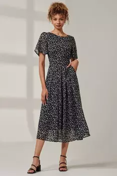 Платье макси из шифона с цветочным принтом Jolie Moi, черный