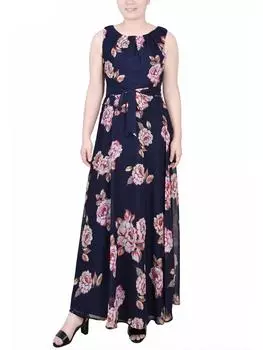 Платье макси из шифона с цветочным принтом для миниатюрных женщин NY Collection, темно-синий