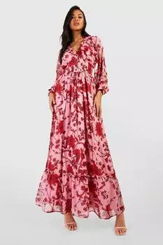 Платье макси из шифона с цветом Boohoo, розовый