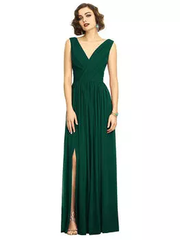 Платье макси из шифона с драпировкой и разрезом спереди Dessy Collection, цвет hunter green