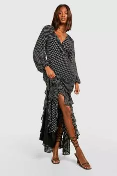 Платье макси из шифона с рюшами Boohoo, черный