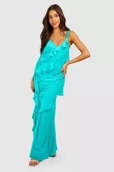 Платье макси из шифона с рюшами Boohoo, аква