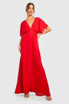 Платье макси из шифона со сборками Boohoo, ягодный
