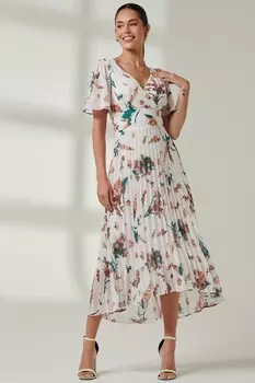 Платье макси из шифона со складками и глубоким подолом Jolie Moi, бежевый