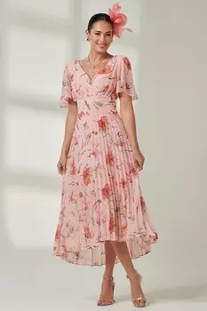 Платье макси из шифона со складками и глубоким подолом Jolie Moi, розовый