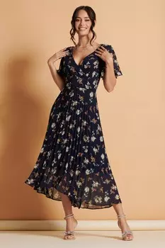 Платье макси из шифона со складками и глубоким подолом Jolie Moi, черный