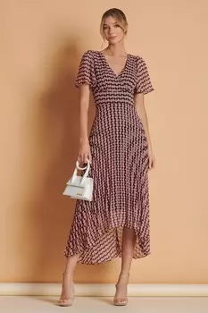 Платье макси из шифона со складками и глубоким подолом Jolie Moi, розовый