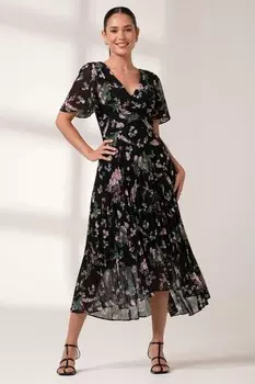 Платье макси из шифона со складками и глубоким подолом Jolie Moi, черный