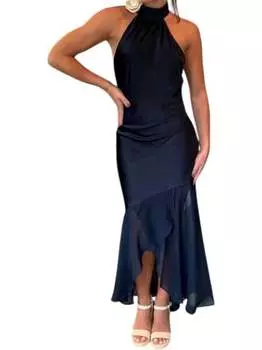 Платье-макси из шифона «Тюльпан» в темно-синем цвете En Saison