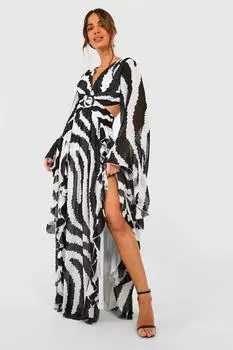 Платье макси из шифонового принта с вырезами Boohoo, черный