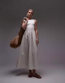 Платье макси из смеси поплина Topshop в цвете «кремовый»