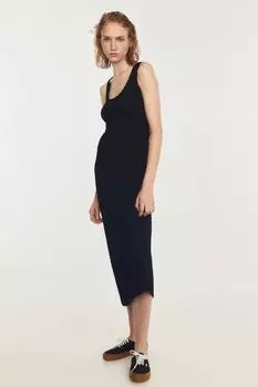 Платье макси из структурированного трикотажа H&M, черный