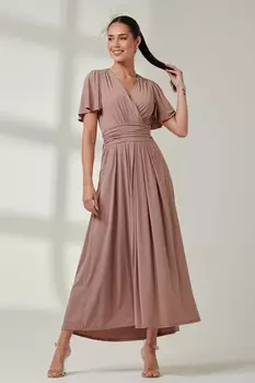 Платье макси из супергладкого джерси с рукавами ангела Jolie Moi, розовый