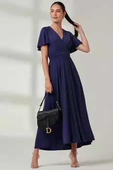 Платье макси из супергладкого джерси с рукавами ангела Jolie Moi, синий