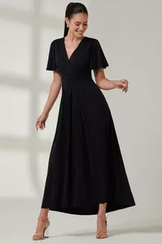 Платье макси из супергладкого джерси с рукавами ангела Jolie Moi, черный