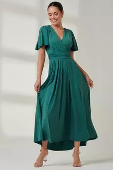 Платье макси из супергладкого джерси с рукавами ангела Jolie Moi, синий