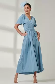 Платье макси из супергладкого джерси с рукавами ангела Jolie Moi, голубой