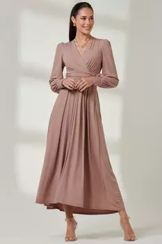 Платье макси из супергладкого трикотажа с лифом оберткой Jolie Moi, розовый