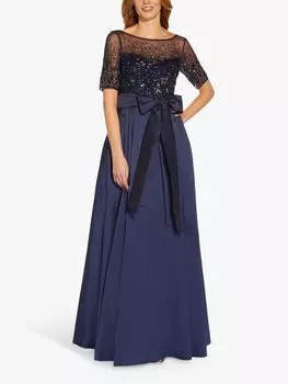 Платье макси из тафты Adrianna Papell с бантом на талии, темно-синий