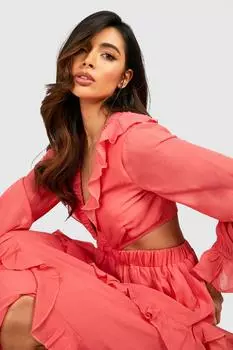 Платье макси из ткани с органическими деталями Boohoo, коралловый