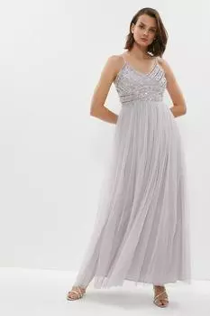 Платье макси из тюля Linear с украшением Coast, фиолетовый