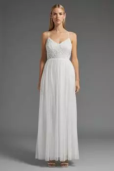 Платье макси из тюля с декорированным лифом и лифом Coast, белый