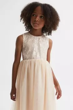 Платье макси из тюля с пайетками Reiss, розовый