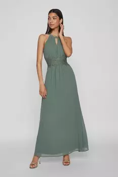 Платье макси из тюля с вырезом через шею Vila, зеленый