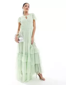 Платье макси из тюля с высоким воротником Lace & Beads