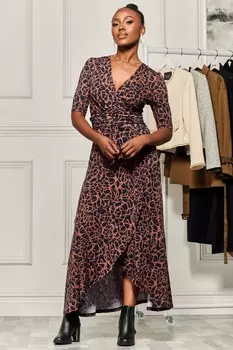 Платье макси из вискозы с принтом и оборками по подолу Jolie Moi, синий