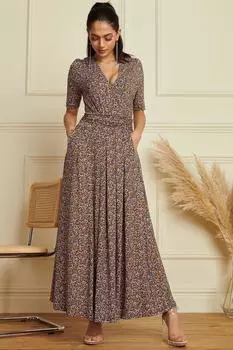 Платье макси из вискозы с запахом спереди Jolie Moi, синий