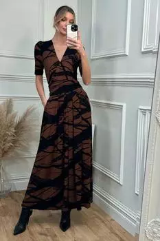 Платье макси из вискозы с запахом спереди Jolie Moi, черный