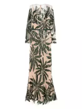 Платье макси из вышитого тюля Elie Saab, зеленый