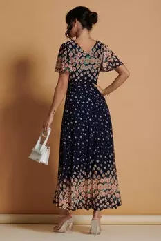 Платье макси из зеркальной сетки с расклешенными рукавами Jolie Moi, синий