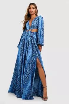 Платье макси из змеиной кожи с неоновым вырезом Boohoo, синий