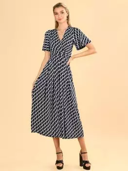 Платье макси Jolie Moi Jaylynn из джерси с геометрическим рисунком, темно-синий