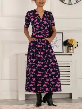 Платье макси Jolie Moi с перекрестной передней частью, темно-синий/розовый