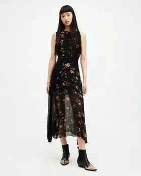 Платье макси Jules с цветочным принтом Танана AllSaints, черный